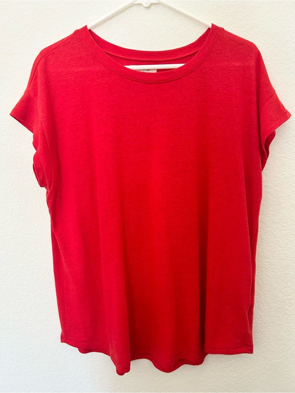 Madewell Orange Red Linen Blend Oversized Crewneck Tee Medium Slouchy Boho